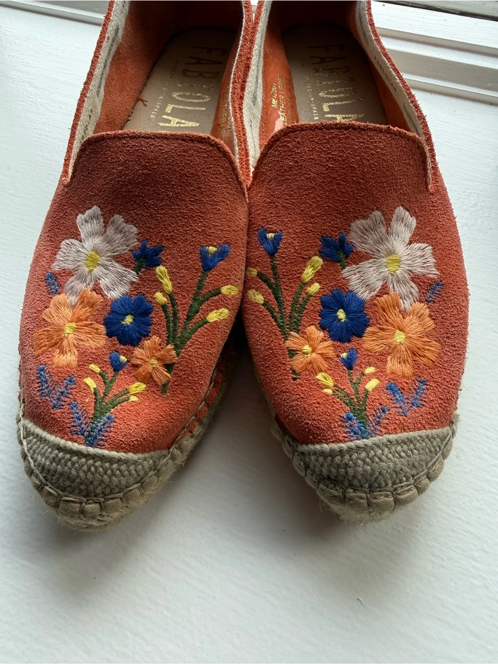 Light Red Floral Embroidered Slip-On Espadrilles